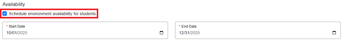 The checkbox is the first item under the Availability section, when it is checked, it is followed by the Start Date and End Date pickers.