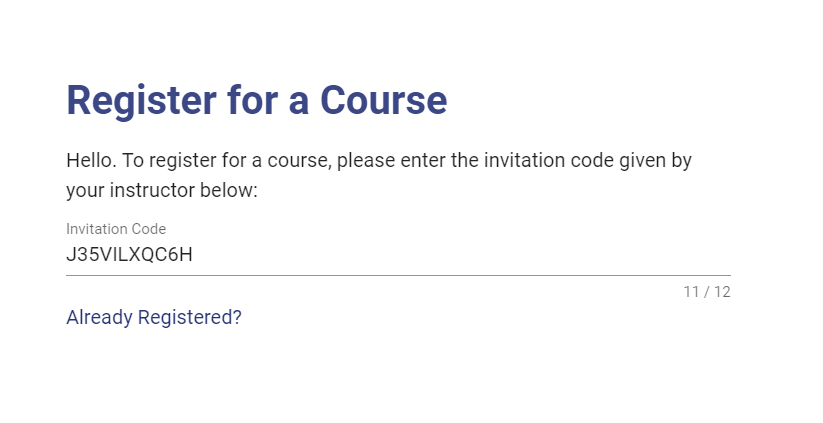 The code should be entered into the "Invitation Code" input field.