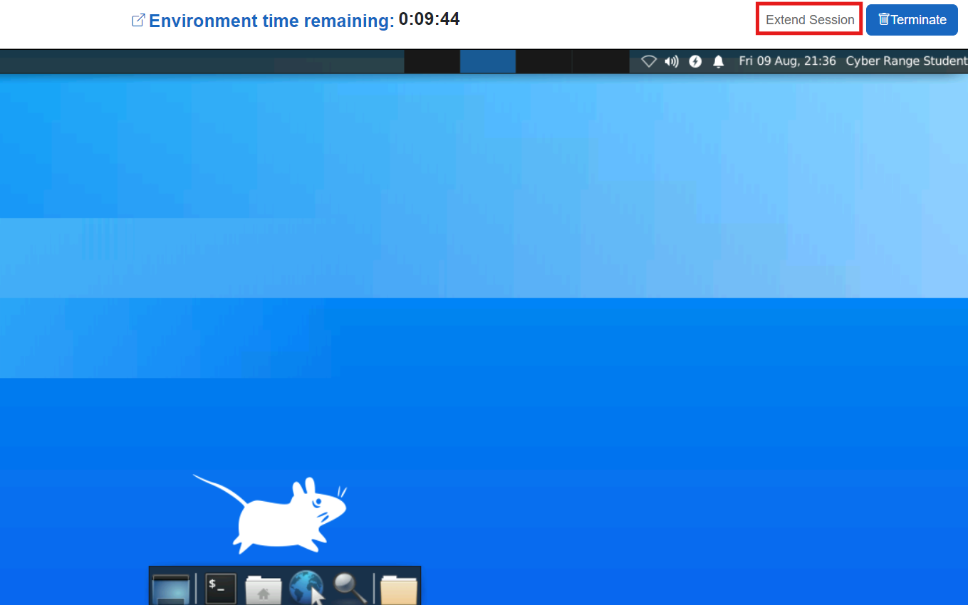 The "Extend Session" button is shown on the top right to the left of the "Terminate: button.