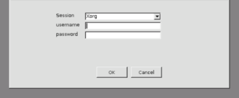 A pop-up to login to kali is displayed. There is a session field with the username and password field underneath it. At the bottom of the pop-up box are an OK and a Cancel button.